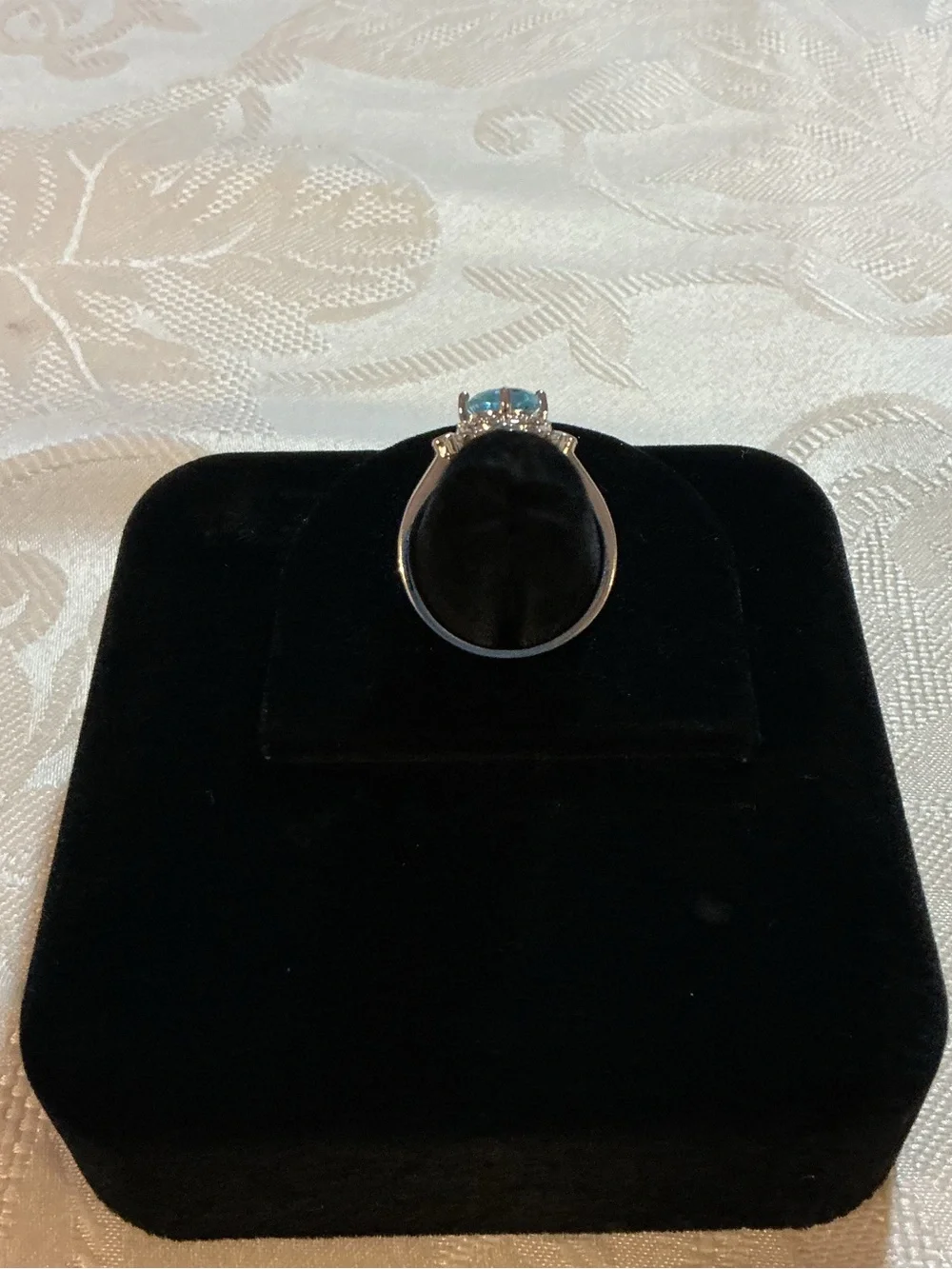 Lab Grown Aquamarine Oval Halo Vintage Inspired Silver Tone Statement Ring